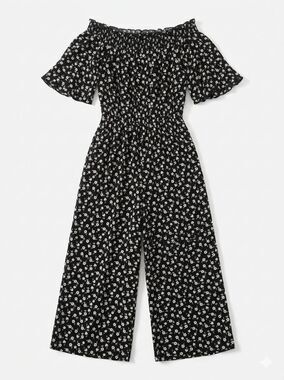 🔺️Flamingo Black On/Off Shoulder Floral Print Jumpsuit Small